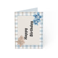 Blue Plaid Floral "Happy Birthday" Greeting Cards — Pack of 1/10/30/50