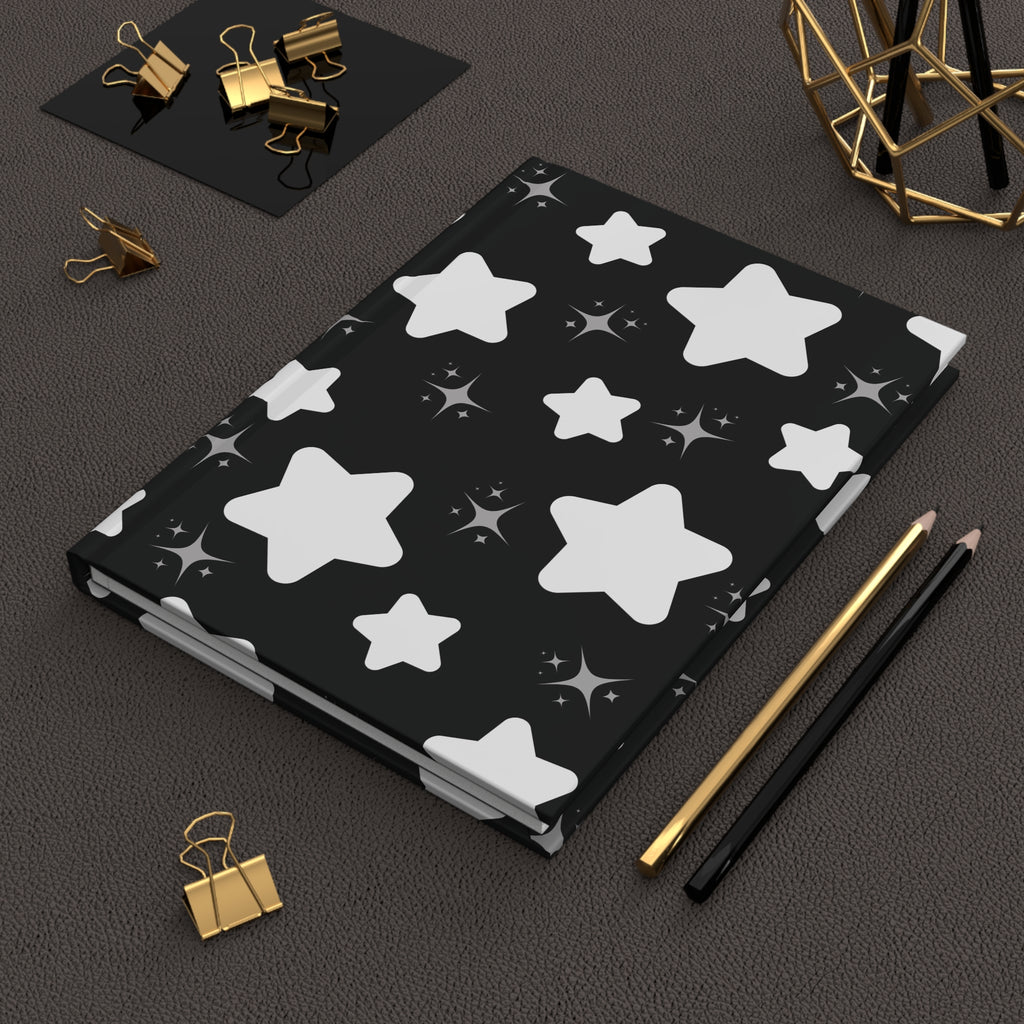 Starry Night Hardcover Journal — Black & White Star Pattern Notebook for Notes, Sketches, Gifts