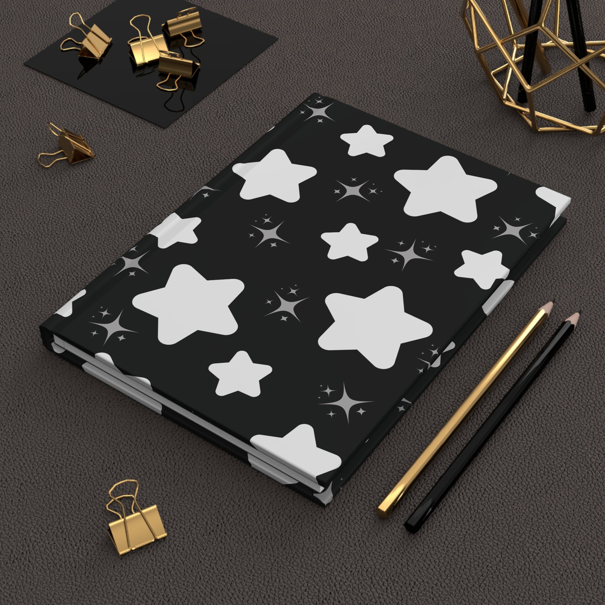 Starry Night Hardcover Journal — Black & White Star Pattern Notebook for Notes, Sketches, Gifts