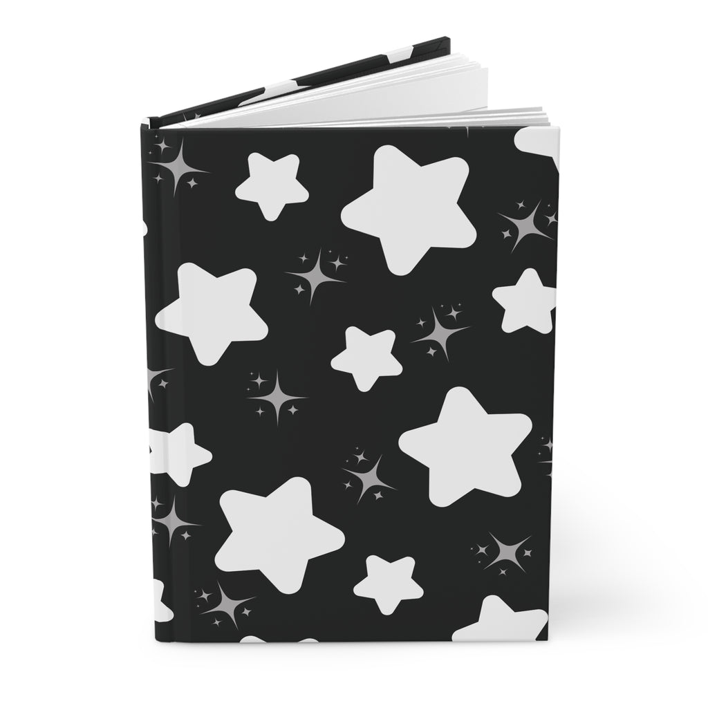 Starry Night Hardcover Journal — Black & White Star Pattern Notebook for Notes, Sketches, Gifts