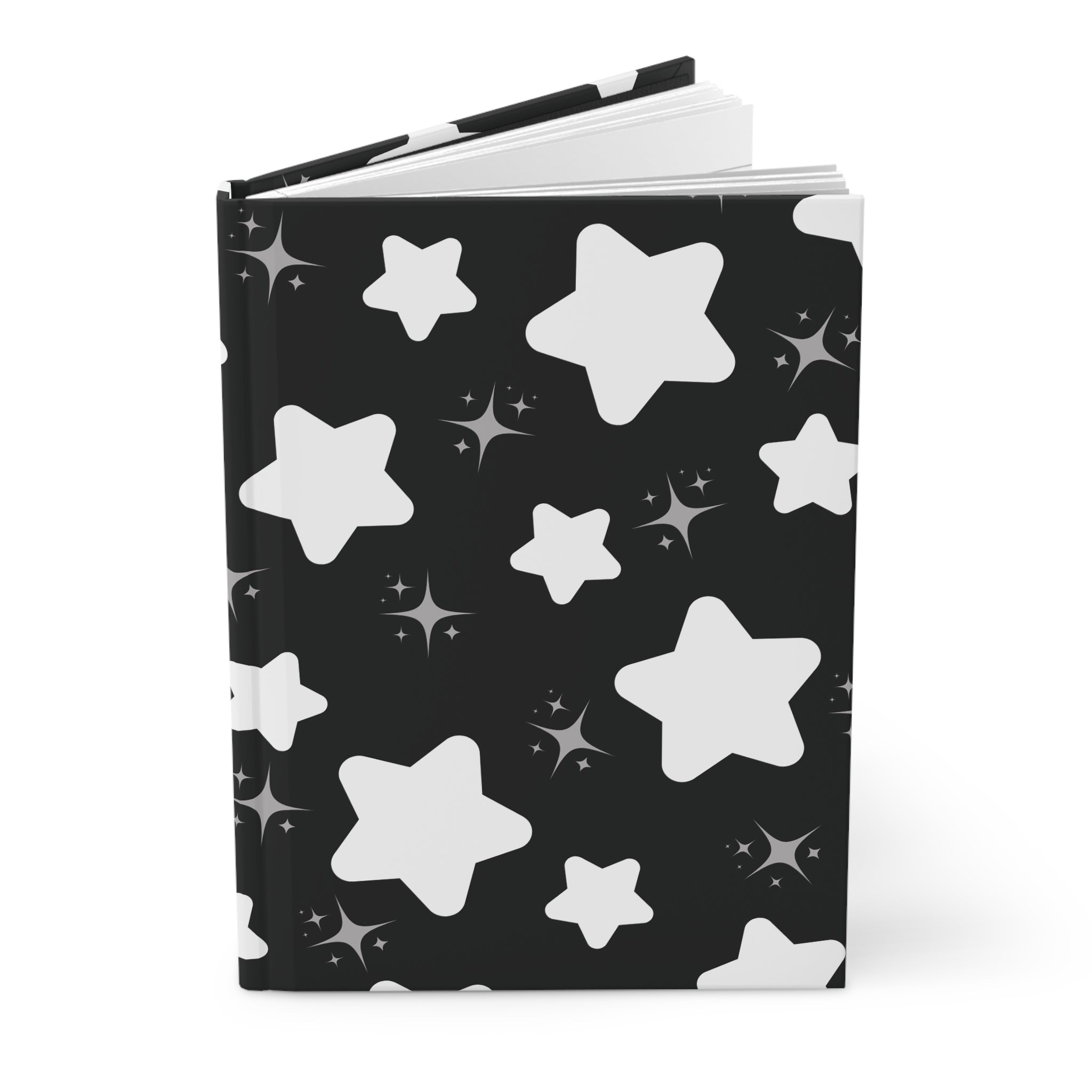 Starry Night Hardcover Journal — Black & White Star Pattern Notebook for Notes, Sketches, Gifts