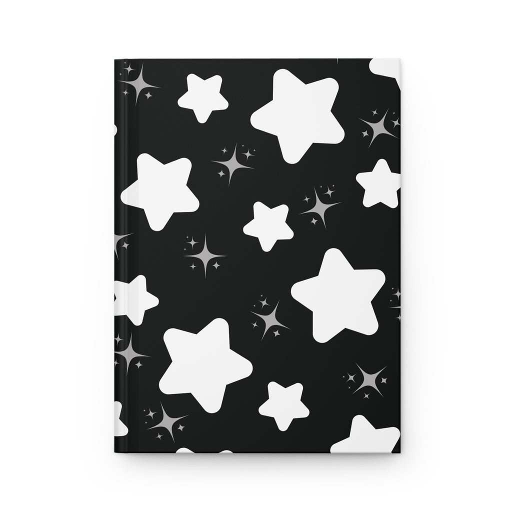 Starry Night Hardcover Journal — Black & White Star Pattern Notebook for Notes, Sketches, Gifts