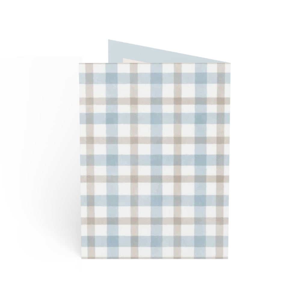 Blue Plaid Floral "Happy Birthday" Greeting Cards — Pack of 1/10/30/50