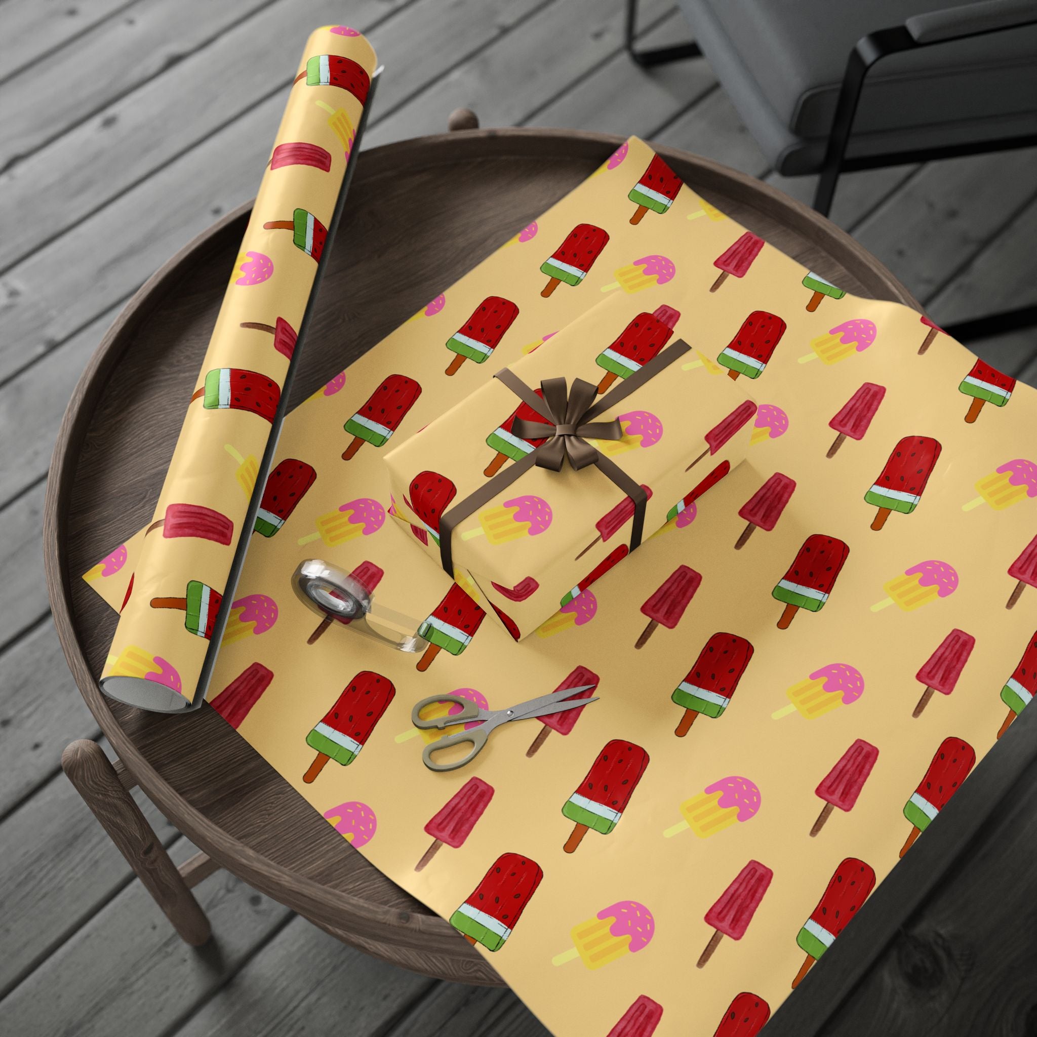 Festive Popsicle & Stocking Wrapping Paper Roll — Holiday Gift Wrap